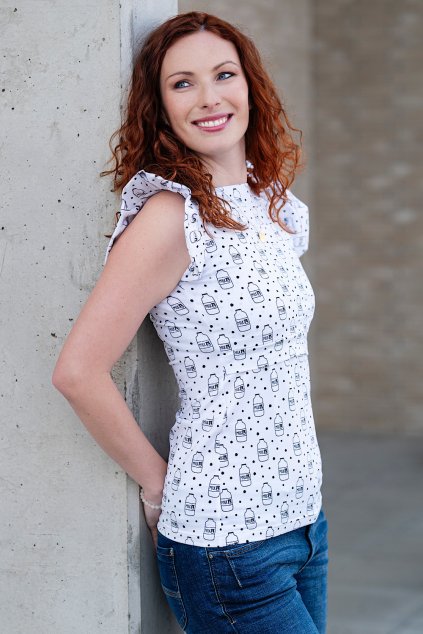 Kojicí tričko volánky BAVLNA milky way WHITE - nově ušito! (Velikost L)