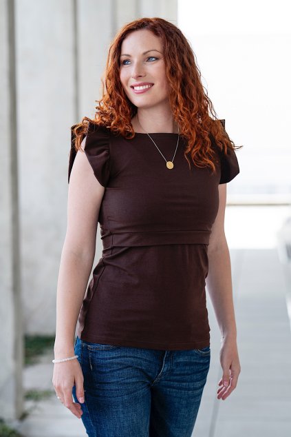 Kojicí tričko volánky BAVLNA dark chocolate (Velikost L)