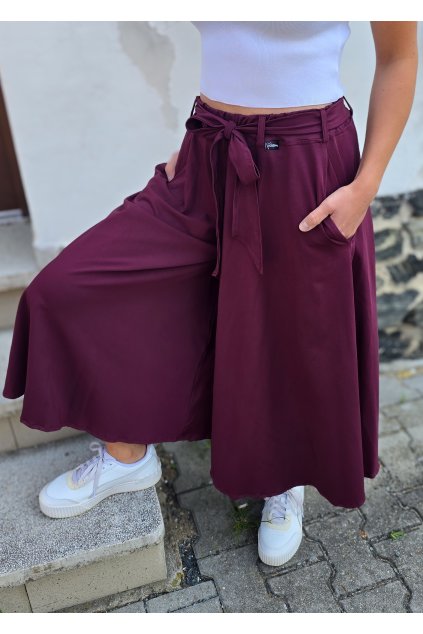 DÁMSKÁ tepláková kalhotová sukně BORDO (VELIKOST 34, DÉLKA MIDI- pod kolena)