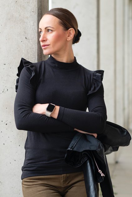 Elegantní tričko Victoria black volánky (Velikost L)