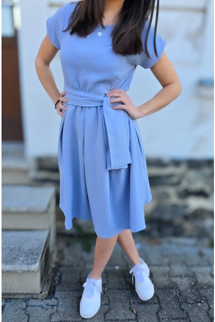Mušelínové šaty KATE s kapsami POWDER BLUE (VELIKOST 34)