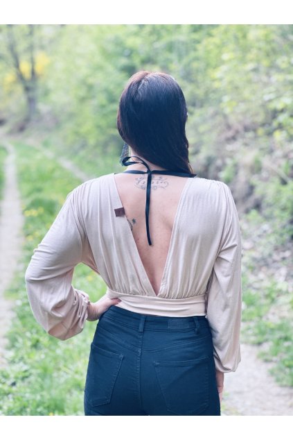 Lehoučký DÁMSKÝ Viskózový CROP TOP ESPAÑA Beige (Velikost Dámské S)