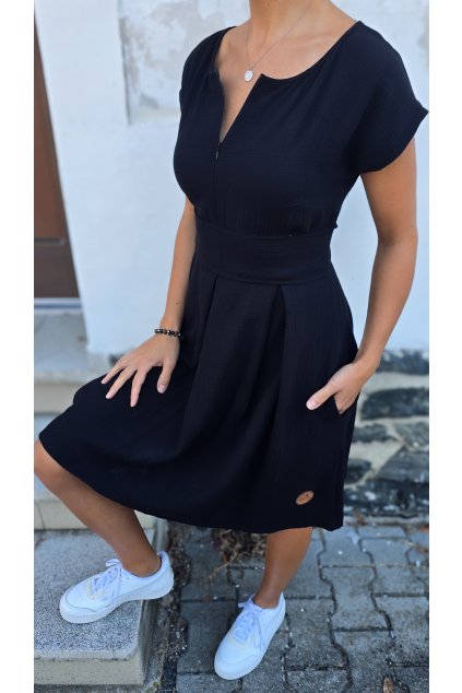 Mušelínové šaty KATE s kapsami BLACK kojicí (VELIKOST 34)
