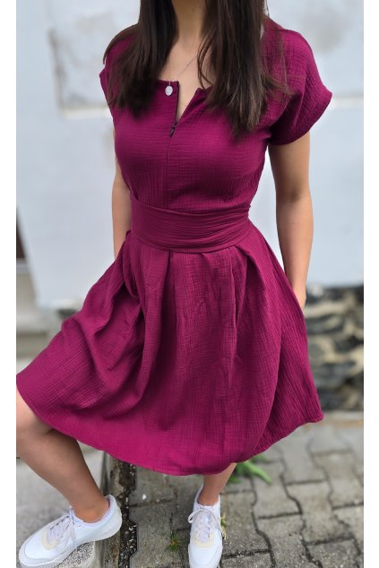 Mušelínové šaty KATE s kapsami WINE kojicí (VELIKOST 34)