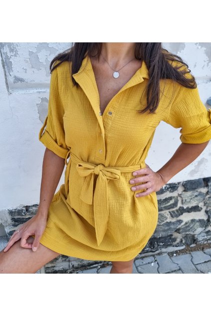 Mušelínové košilové šaty MUSTARD (VELIKOST 34)