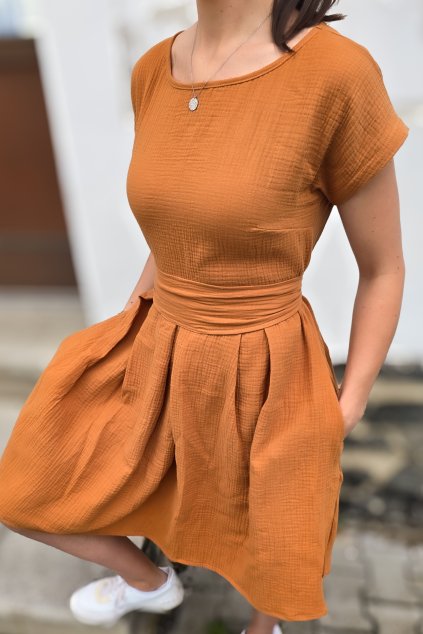 Mušelínové šaty KATE s kapsami BRONZ (VELIKOST 34)