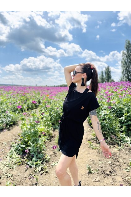 Dámské Šaty LOVE Black s pásečkem (Velikost Dámské XS/S)