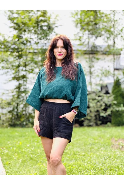 DÁMSKÝ OVERSIZE TOP EMERALD MUŠELÍN (Velikost UNI)