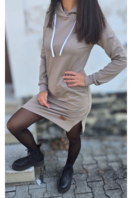 Mikinošaty s kapsami PÍSKOVÁ (VELIKOST 34)