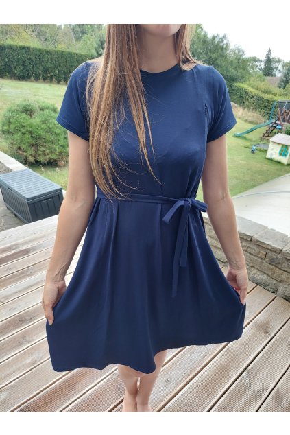 Bambusové kojicí šaty se skrytými zipy – tmavě modré (Velikost 2XL/3XL)