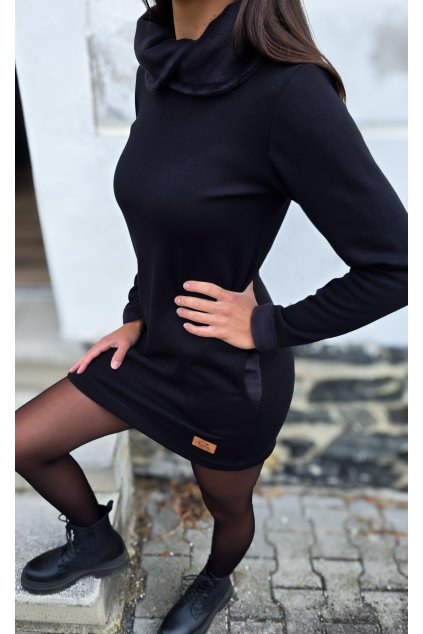 Dámské zateplené mikinošaty BLACK (VELIKOST 34)