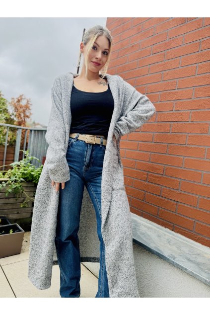 DÁMSKÝ OVERSIZE kabát MELANGE GREY Long (Velikost UNI)
