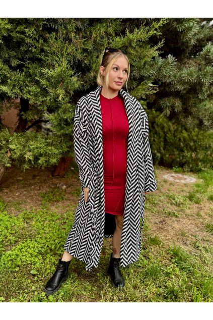 DÁMSKÝ OVERSIZE kabát GARDEN of ROSES Black and White LONG (Velikost UNI)