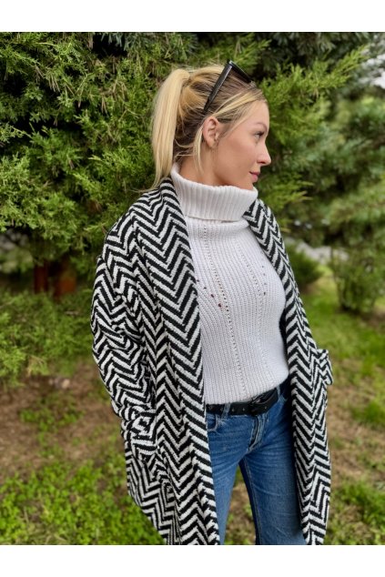 DÁMSKÝ OVERSIZE kabát GARDEN of ROSES Black and White SHORT (Velikost UNI)