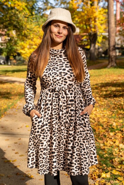 Zimní bambusové kojicí šaty se skrytými zipy | Leopardí vzor | Jsem máma