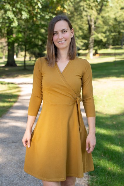 Bavlněné kojící šaty okrové Jsem máma