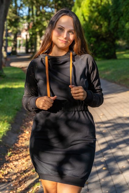 Mikinové šaty na kojení, černé, bavlna, Jsem máma