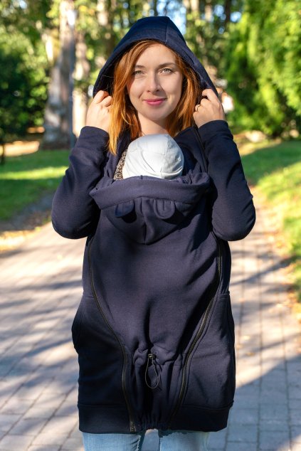 Tmavě modrá nosící mikina na zimu teplá mikina na nošení miminka