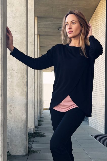 Mateřské tričko Elodie černá / pudrová růžová (Velikost L-XL)