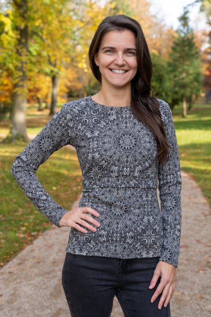 Kojicí tričko Jsem máma, 100% merino, grafitová mandala