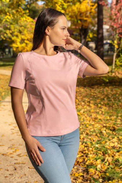 Bavlněné kojicí tričko se skrytými zipy růžové | Jsem máma