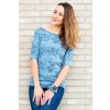 Elegantní tričko s hlubokými zády FLOWERS blue (Velikost L)