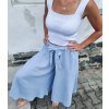 DÁMSKÁ mušelínová kalhotová sukně POWDER BLUE (VELIKOST 34, DÉLKA MIDI- pod kolena)