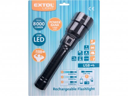104595 7 svitilna 8000lm zoom usb nabijeni s powerbankou 60w cob led