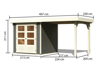 66938 5 dreveny domek karibu askola 2 pristavek 240 cm 82904 tm sedy