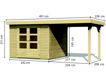 66941 5 dreveny domek karibu askola 3 pristavek 240 cm 73246 natur