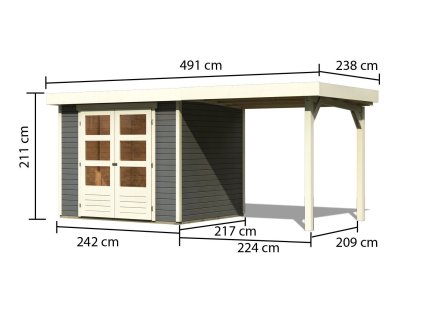 66944 5 dreveny domek karibu askola 3 pristavek 240 cm 82905 tm sedy
