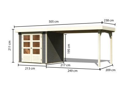 66989 5 dreveny domek karibu askola 2 pristavek 280 cm 82907 tm sedy