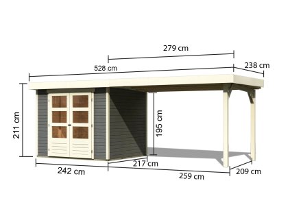 66998 5 dreveny domek karibu askola 3 pristavek 280 cm 82924 tm sedy