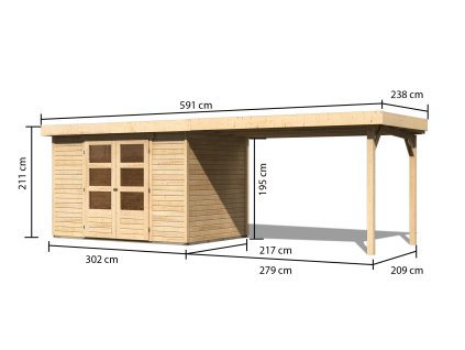 67001 5 dreveny domek karibu askola 4 pristavek 280 cm 77733 natur
