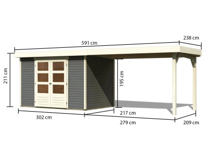 67004 5 dreveny domek karibu askola 4 pristavek 280 cm 92073 tm sedy