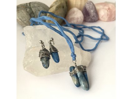 Souprava náušnice a přívěšek Chvilka meditace - lapis lazuli, chirurgická ocel, hedvábí