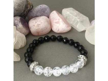 Náramek z minerálů SEBEDŮVĚRA - onyx, pukaný křišťál, chirurgická ocel