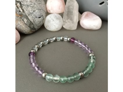 Náramek z minerálů VODNÁŘ ON ♂ - modrý topaz, fluorit, ametyst, chirurgická ocel
