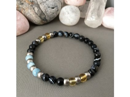 Náramek z minerálů BLÍŽENCI ON ♂ - akvamarín, citrín, sardonyx, chirurgická ocel