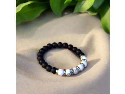 Náramek z minerálů SÍLA - onyx, magnezit, chirurgická ocel