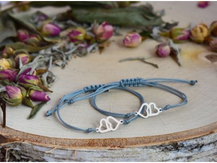 Shamballa náramek PROPOJENÁ SRDCE - chirurgická ocel, nylon