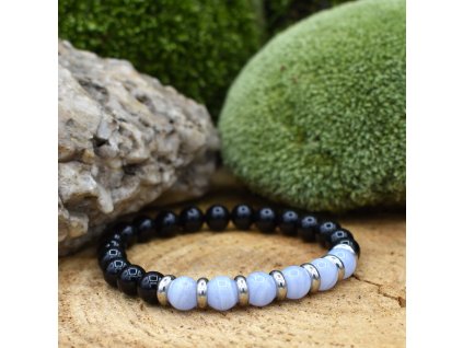 Náramek z minerálů BLÍŽENCI - chalcedon, onyx, chirurgické ocel, unisex