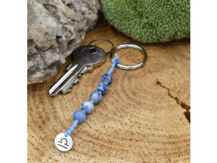 Macramé klíčenka z minerálů VÁHY - modrý avanturín, modrý jaspis, chirurgická ocel