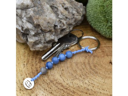 Macramé klíčenka z minerálů RAK - měsíční kámen, modrý avanturín, chirurgické ocel