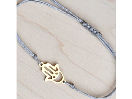 Shamballa náramek HAMSA - chirurgická ocel gold, nylon