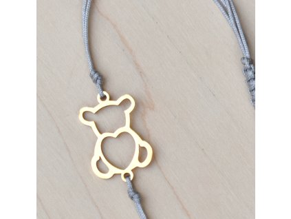 Shamballa náramek MEDVÍDEK - chirurgická ocel gold, nylon