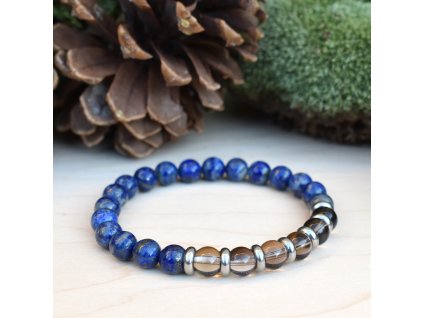 Náramek z minerálů INSPIRACE A KREATIVITA - lapis lazuli, záhněda, chirurgická ocel, unisex