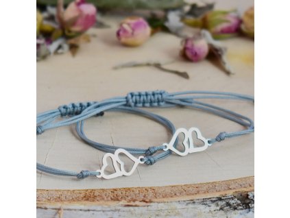 Dvojice shamballa náramků PROPOJENÁ SRDCE - chirurgická ocel, nylon