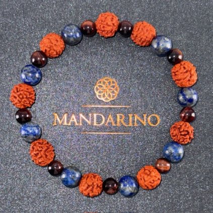 Minerální náramek - Lapis lazuli, Tygří oko, Rudrakša