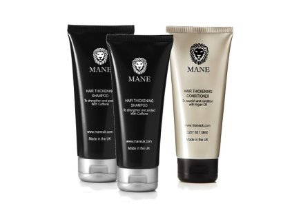 two Mane Hair Thickening shampoos and a conditioner